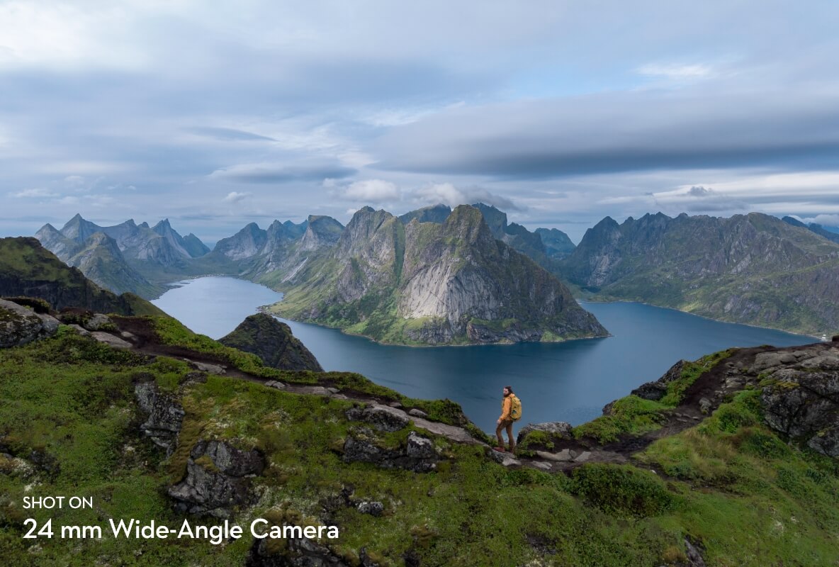 mountainous area with a lake shot on 24 mm wide angle camera