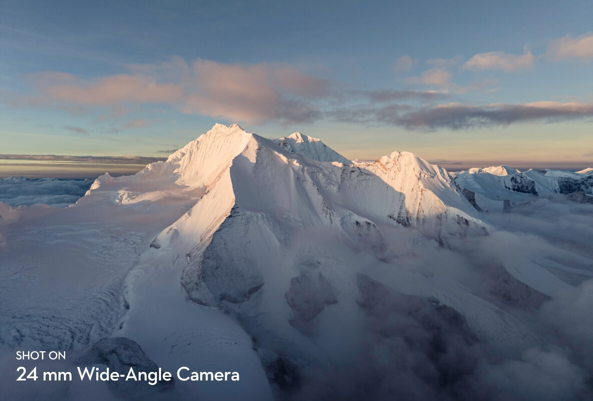 mountains covered in snow shot on 24mm wide angle camera